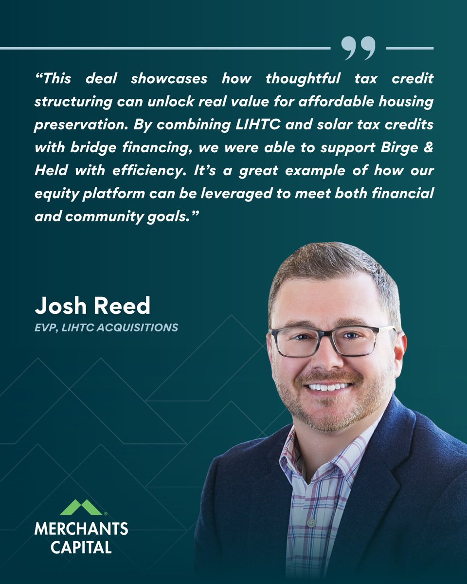 Merchants Capital recently closed $56M+ in debt and equity financing to support the acquisition and substantial rehabilitation of Cumberland Crossing, a 232-unit affordable housing community developed by Birge &amp; Held.

Read our full press release here: bit.ly/4hGwHix