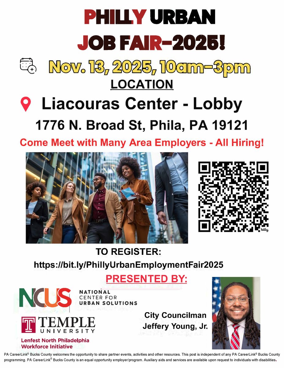 Philly Job Fair next Thursday - Register online! bit.ly/PhillyUrbanEmp… #JobFair2025 #jobsinphilly #jobalert