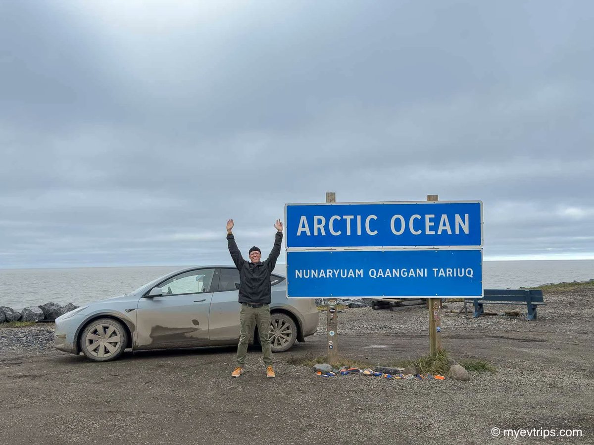 MYEVTRIPS's tweet photo. 🚗💨 Just drove my EV from Vancouver to the Arctic Ocean via the Dempster Highway!
Flat tires, ferry crossings, fall colours, &amp; unforgettable sunsets 🌄 @SpectacularNWT @ExploreYukon

#DempsterHighway  #ExploreYukon #SpectacularNWT #Tesla #EV https://t.co/kHUBVnxO9j https://t.co/4AyFtVEhK1