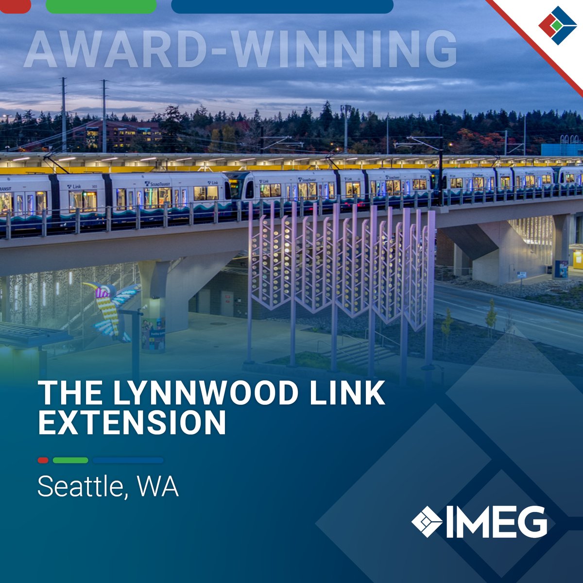 🚅The Lynnwood Link Extension won the ENR Northwest’s 2025 Best Project Award in the Airport/Transit category.

IMEG provided MEP, lighting design, and energy services.

Learn more: pulse.ly/s3fqvfplku

#ENRBestProjects #weareIMEG