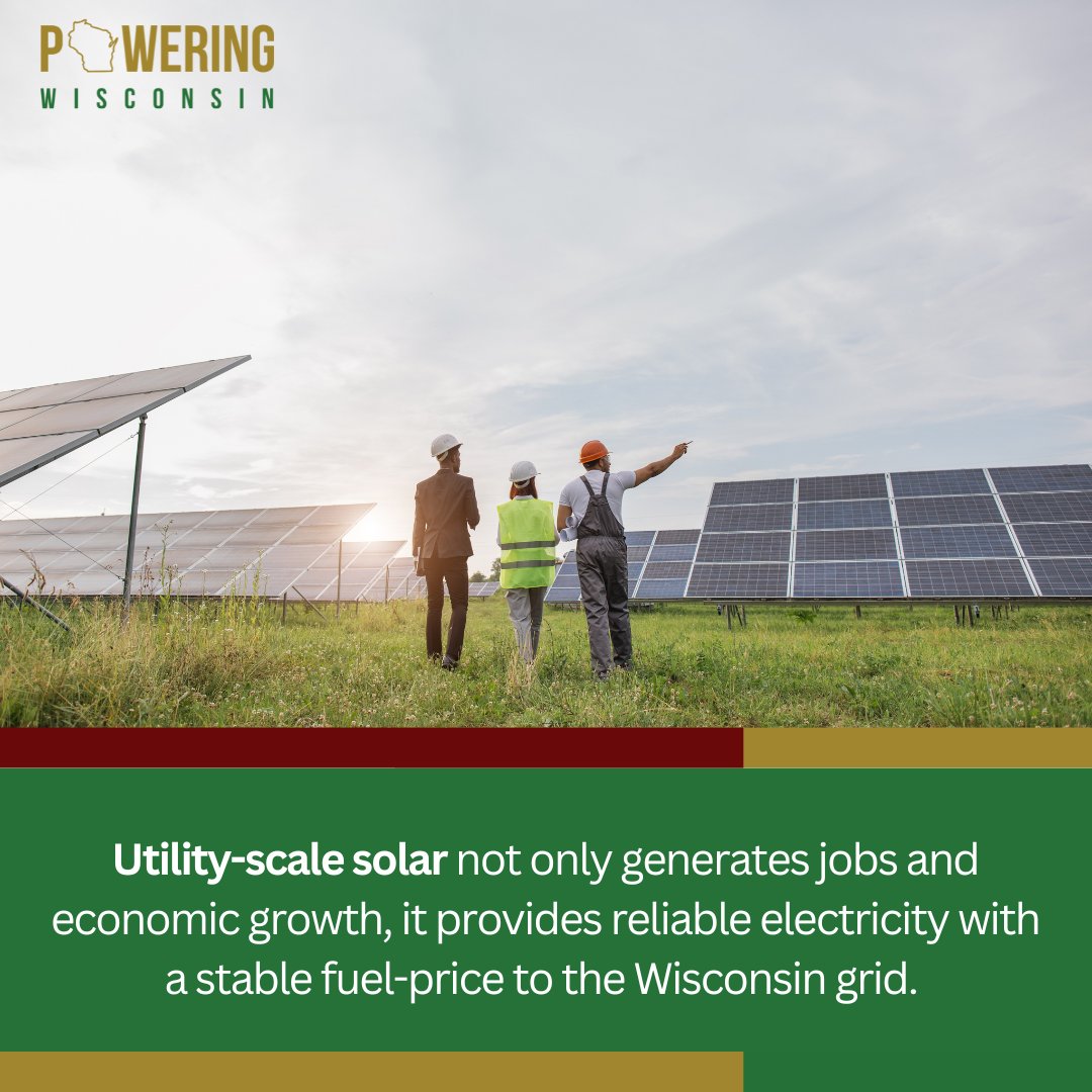PoweringWi's tweet image. Utility-scale solar not only generates jobs and economic growth, it provides reliable electricity with a stable fuel-price to the Wisconsin grid.

Learn more at poweringwisconsin.org