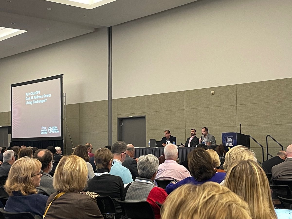 ProviTweet's tweet image. Standing Room Only at the LeadingAge Annual Meeting! 🎉 Steven VanderVelde’s session, “Ask ChatGPT: Can AI Address Senior Living Challenges?” was a hit with hundreds attending and ranked in the Top 4 sessions! 

Check out a few photos from the session.
#ProviNET #LeadingAge2025