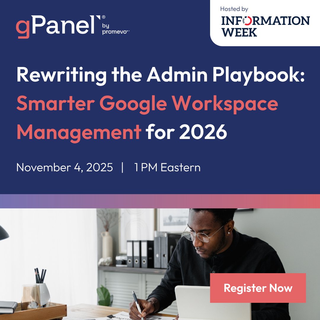 Promevo's tweet image. Managing Google Workspace in 2026 requires a new approach.

Join Promevo and InformationWeek for “Rewriting the Admin Playbook” TOMORROW at 1 PM Eastern. hubs.ly/Q03NnGMb0

#GoogleWorkspace #Webinar #ITAdmin