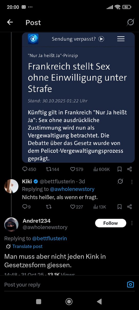 WASSSSSS???????

Digga es gibt seit vielen vielen Jahren einen tatsächlichen Kink called CNC

Und auch da gehört consent dazu. Du hast keine Ahnung von Sex, weswegen für dich der einzige Weg wohl 🍇 ist