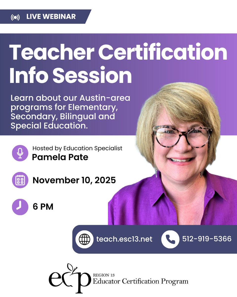 💻Join our next info session to learn about teacher certification cohorts <a href="/region13/">ESC Region 13</a>! Our in-person cohorts offer a highly structured &amp; interactive experience, great for building connection &amp; collaboration. 
Learn more➡️bit.ly/4e8hNP1
#austin #region13createsteachers #atx