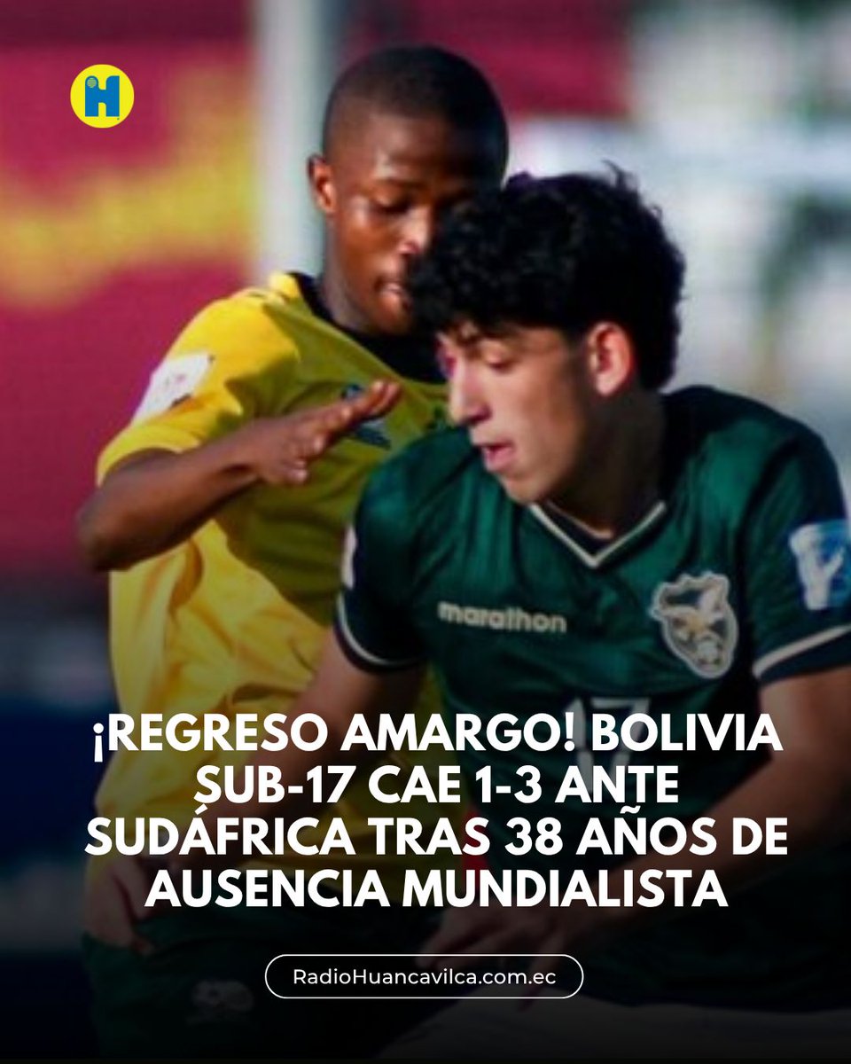RadioHuancavilk's tweet image. 😔 REGRESO DOLOROSO 🇧🇴  

Bolivia Sub-17 vuelve al Mundial tras 38 años... y cae 1-3 ante Sudáfrica en un partido donde la ilusión chocó con la realidad. 💚  

#BoliviaSub17 #MundialSub17 #VamosBolivia