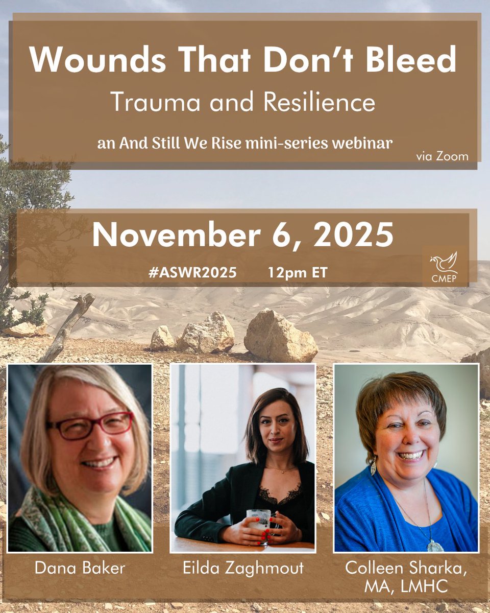 Many of our Palestinian sisters have experienced trauma and grief, given the system of oppression. However, most ppl don't understand trauma and the effects it has on daily functioning, or healing. Join us as we discuss trauma and its effects.

cmep.org/cmep-events/wo…

#ASWR