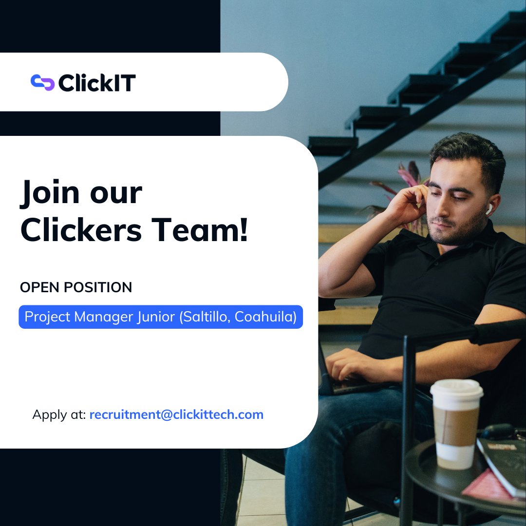 ClickIT_Tech's tweet image. 🚨 We’re hiring at ClickIT! 🚨
 Junior Project Manager – onsite in #Saltillo.
Proactive, tech-savvy &amp;amp; team-oriented? Grow with us in DevOps &amp;amp; Software Development.
#Hiring #TechJobs #ProjectManager #ClickIT #Mexico #CareerOpportunity