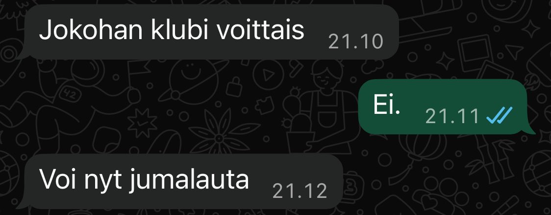 Vaimoni (HJK-fani) laittoi lapsenuskoisen viestin noin puoli minuuttia ennen Gnistanin 2-2-maalia.