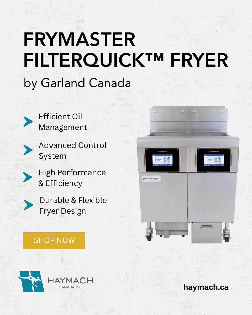 Haymach_Canada's tweet image. Efficiency Meets Excellence with the FilterQuick™ Fryer Battery! 🔥
Say goodbye to wasted oil and hello to smarter frying! The Frymaster FilterQuick™ Fryer Battery is designed to maximize efficiency, reduce oil usage, and deliver consistently delicious results.
#Frymaster