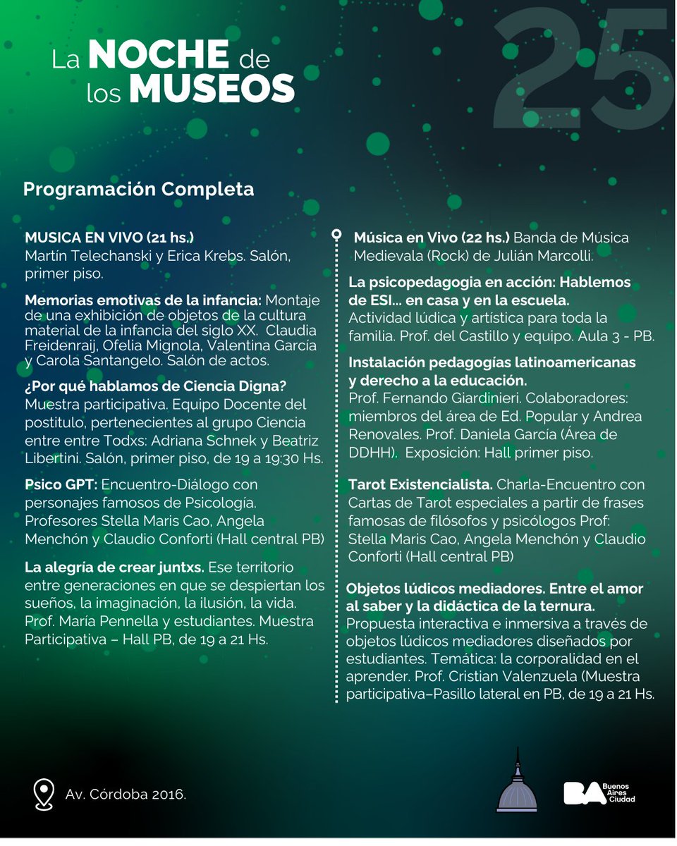 El sábado 8 de Noviembre el Alicia vuelve a abrir sus puertas en la #NocheDeLosMuseos edición 2025
De 19 a 24 hs!
Les esperamos con sus familias y amigas/os/es
#ProfesoradosCABA
#HuellasDeLaEscuela
<a href="/ies1/">m.gad</a>.alicia 
@ies1alicia