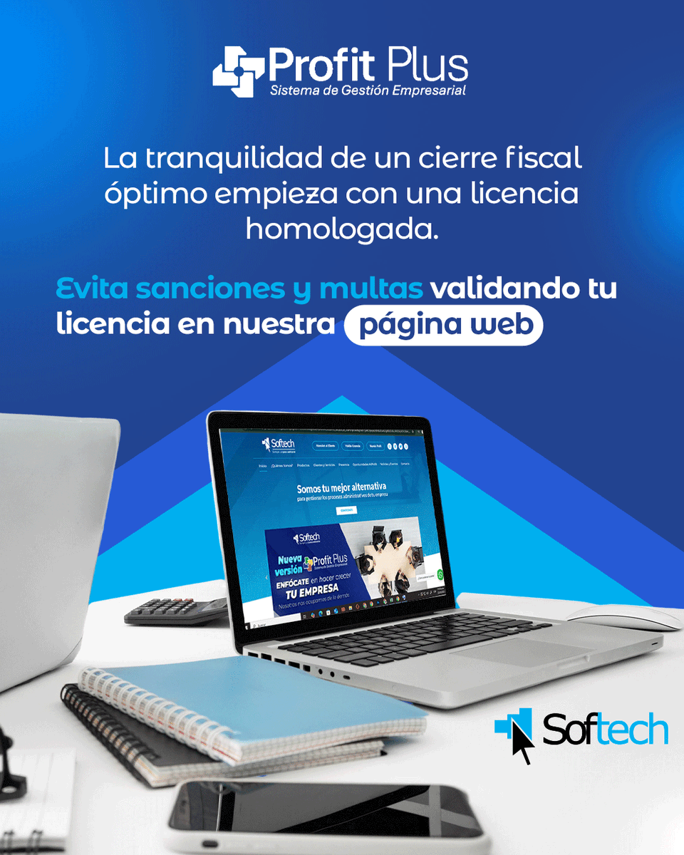 La tranquilidad de un cierre óptimo y sin estrés empieza teniendo tu licencia homologada.

Evita sanciones y multas innecesarias. Valida el estatus de tu licencia Profit Plus visitando nuestra página web 🌐 miprofit.com