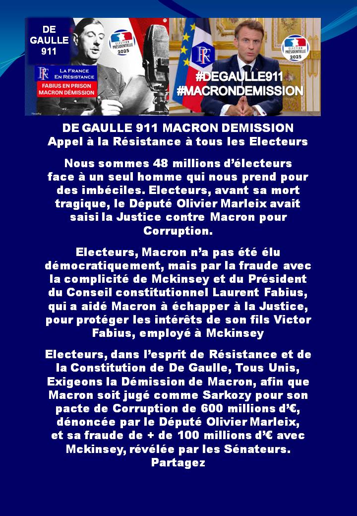GenerationFemm1's tweet image. Nous sommes 48 millions d&apos;électeurs face à un seul homme qui nous prend pour des imbéciles 
DE GAULLE 911 MACRON DEMISSION 
facebook.com/events/s/de-ga…