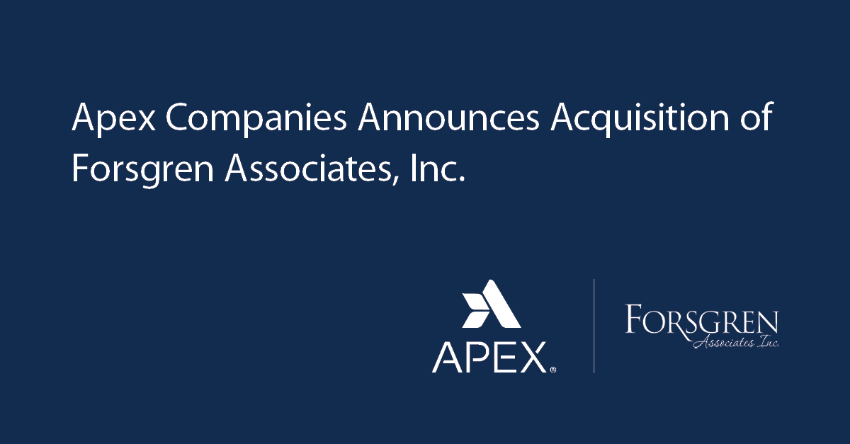 ApexCos's tweet photo. Apex is excited to announce the acquisition of Forsgren Associates, Inc. This partnership strengthens our commitment to providing exceptional support to our clients. We’re looking forward to the opportunities this collaboration brings and to a successful future together. https://t.co/ap3tu8fZjF