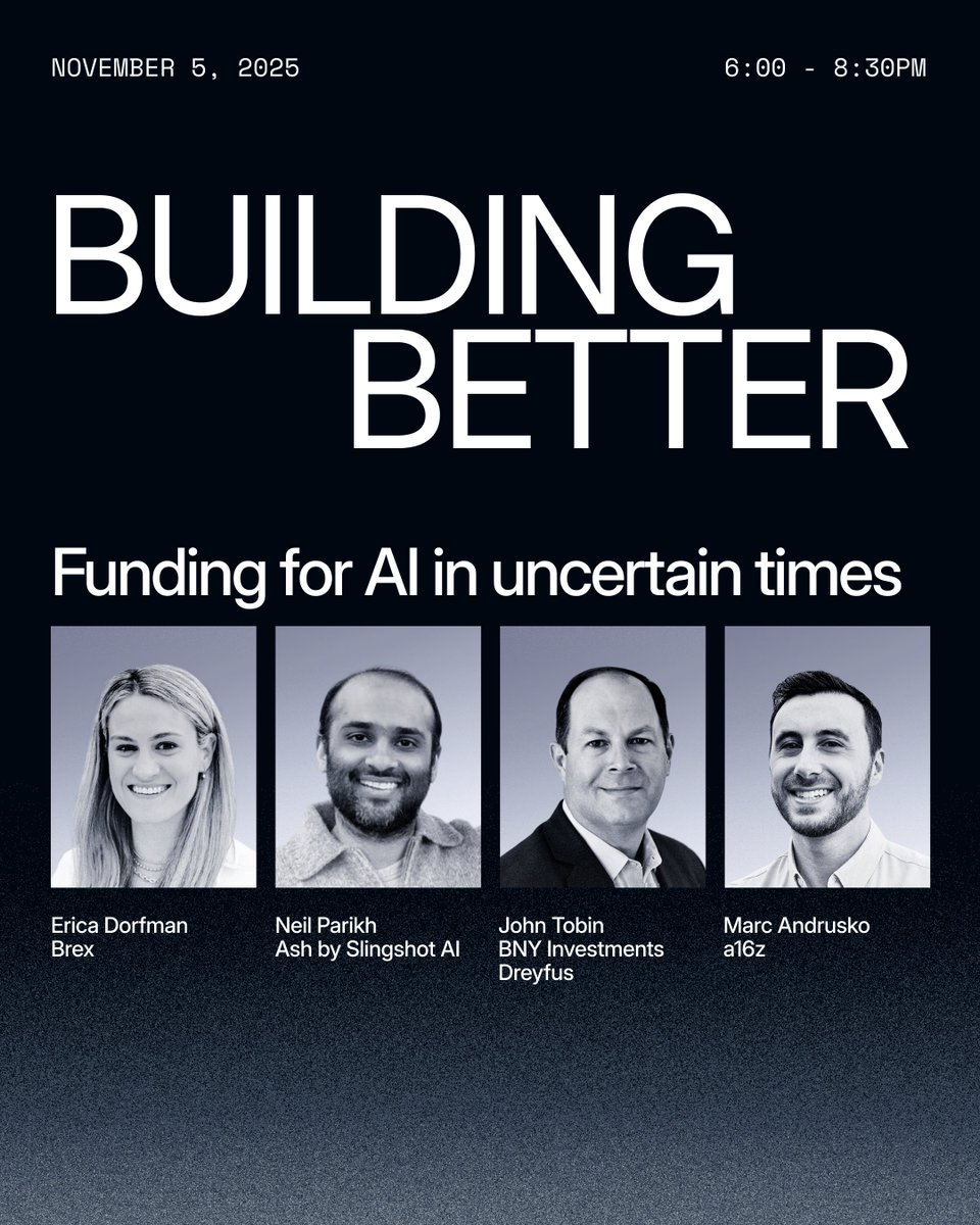 Startup funding is being rebuilt in real-time. Join leaders from @BNYglobal  , @a16z, and @AshAITherapy, as they share insights on AI funding, market  shifts, and what it means for founders planning their