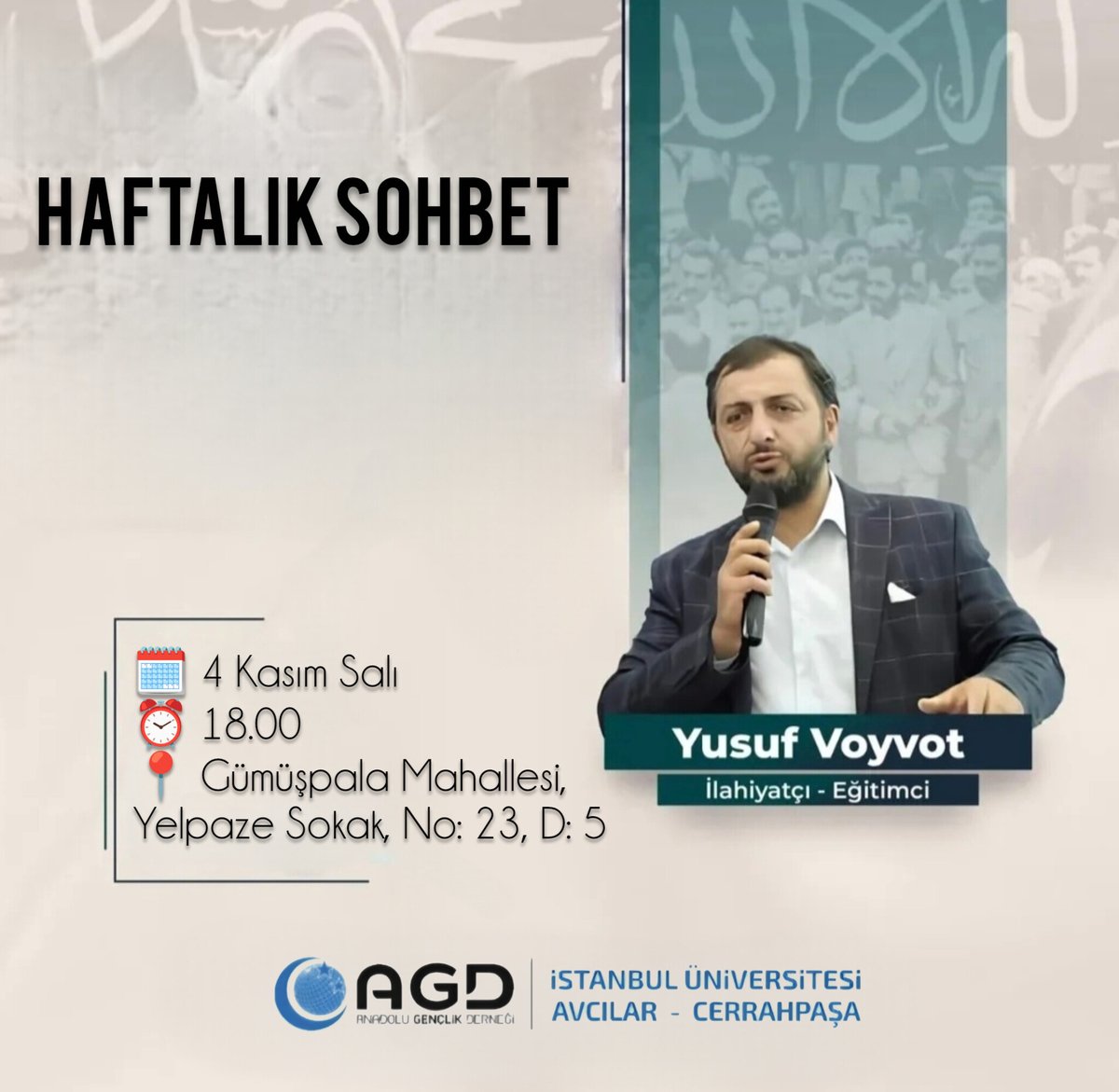 iucagd's tweet image. Yarın akşam teşkilat evimizde Yusuf Voyvot hocamızı ağırlayacağız inşallah hepinizi bekliyoruz.