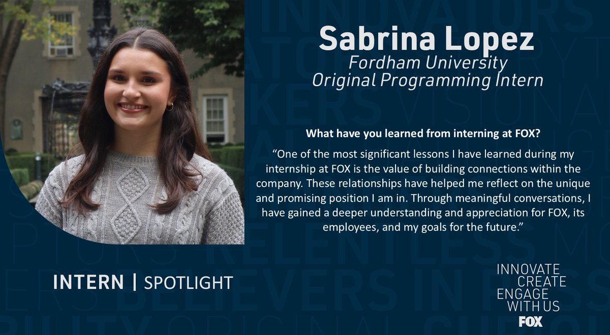 Meet our <a href="/FOXSports/">FOX Sports</a> Fall 2025 interns and see what they have to say about their #foxinternship experience 🍁💭

✨Amanda Camacho - Marketing Intern
✨Sophie Wimmer - Media Relations Intern
✨Sabrina Lopez - Original Programming Intern