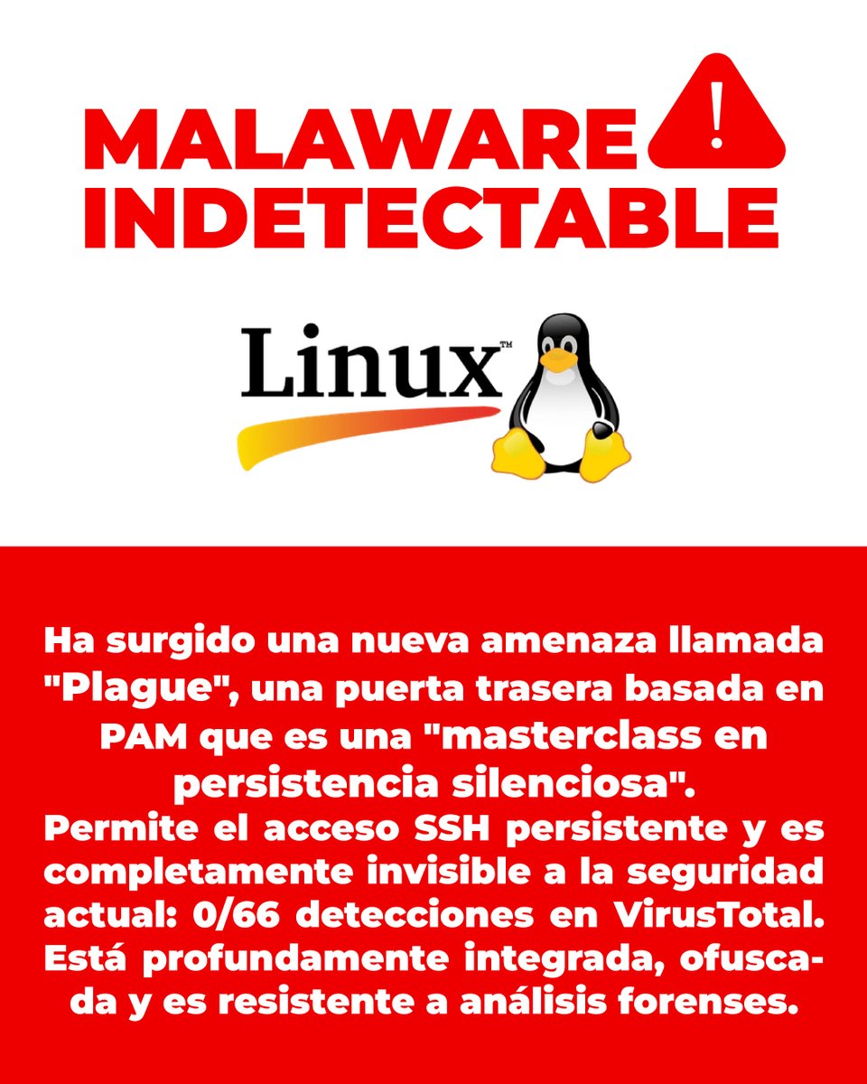 ITMB_oficial's tweet image. ⚠️ ¡INDETECTABLE Y LETAL!
tu sistema podría estar comprometido AHORA MISMO sin que lo sepas. ¡Comparte esta alerta!

#LinuxMalware #Ciberataque #Plague #SeguridadInformática #AlertaMáxima
