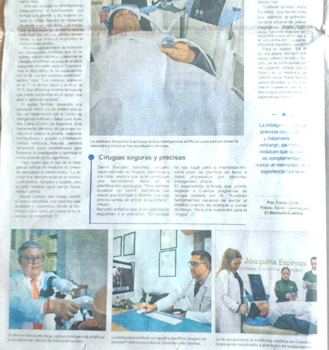 Imvitamos a leer este interesante reportaje de Diario El Mercurio sobre la Inteligencia Artificial (IA) en la salud. Incluye una reseña de nuestro Proyecto Coenca sobre el analisis de imágenes de colposcopia para la prevencion y tratamiento del cáncer de cuello uterino