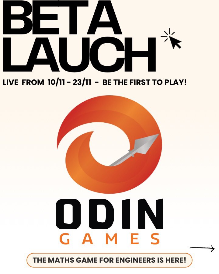 Odingamesltd's tweet image. Introducing Odin Games - the first question-based learning platform built for engineering students.

🎮 Gamified maths practice
🧠 Multiplayer battles &amp;amp; live audio chat
🏆 Leaderboards, rewards, and real competition

💡 Beta Launch: 10/11 – 23/11
Link in bio 
#engineering