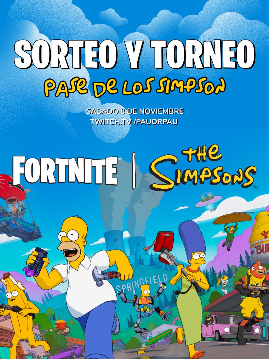 GANA 1 DE LOS 2 PASES EN FORNITE DE LOS SIMPSON 💛
Gana el torneo y llévate un pase o participa en el chat en vivo y gánate un pase!
Requisitos:
-Follow <a href="/PauOrPau/">PauOrPau</a> 
-Follow en Twitch.tv/PauOrPau 
- 💬 para participar en el torneo y 🔁

Se hara el dia 8 de Nov a las 6pm hr 🇲🇽