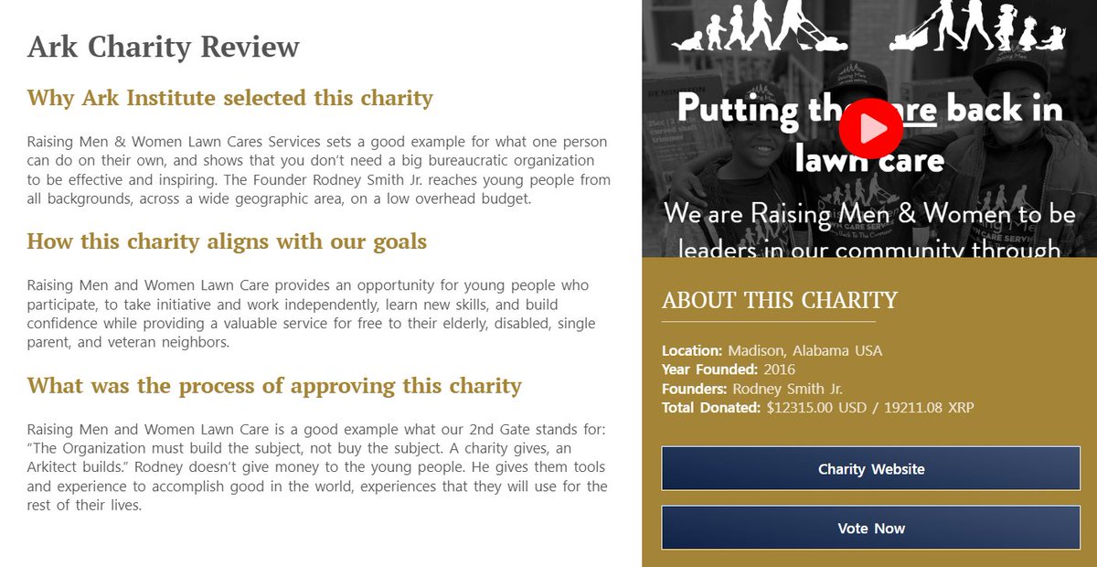 <a href="/iamrodneysmith/">Rodney Smith Jr</a> There are many ways to support <a href="/iamrodneysmith/">Rodney Smith Jr</a>'s youth development program Raising Men and Women Lawn Care. One way is to hold the $ARK token on the XRPL, and use your voting power to direct Ark Institute charitable donation funds to Rodney's organization:
ark.institute/ark-charities/…