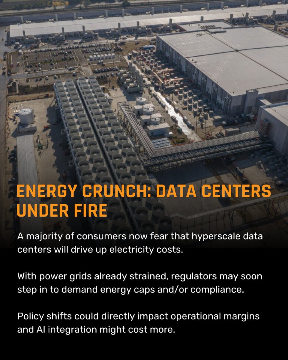 beetechyllc's tweet image. ⚡ Energy crunch alert: Data centers are under fire.

Consumers fear hyperscale data centers are pushing power grids to the limit — and regulators might soon cap energy use.

AI expansion could get more expensive.

#Sustainability #AI #BeeTechy