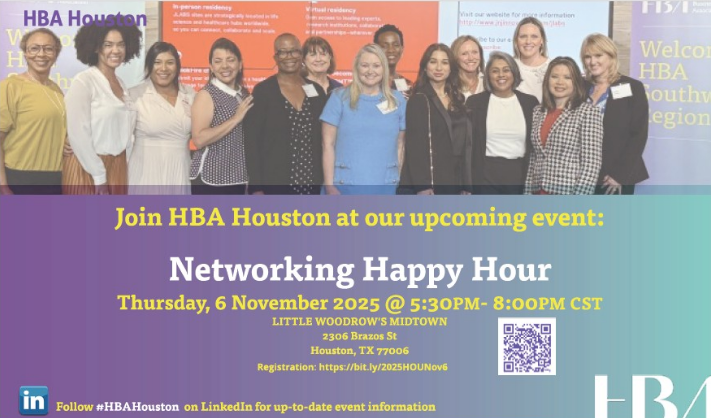 Join the #HBAHouston for an inspiring evening of connection at the Meet the HBA Houston: Networking Happy Hour! 

Connect and learn more about the HBA and how you can get involved. 

RSVP Today and bring a colleague or friend! Registration: bit.ly/2025HOUNov6