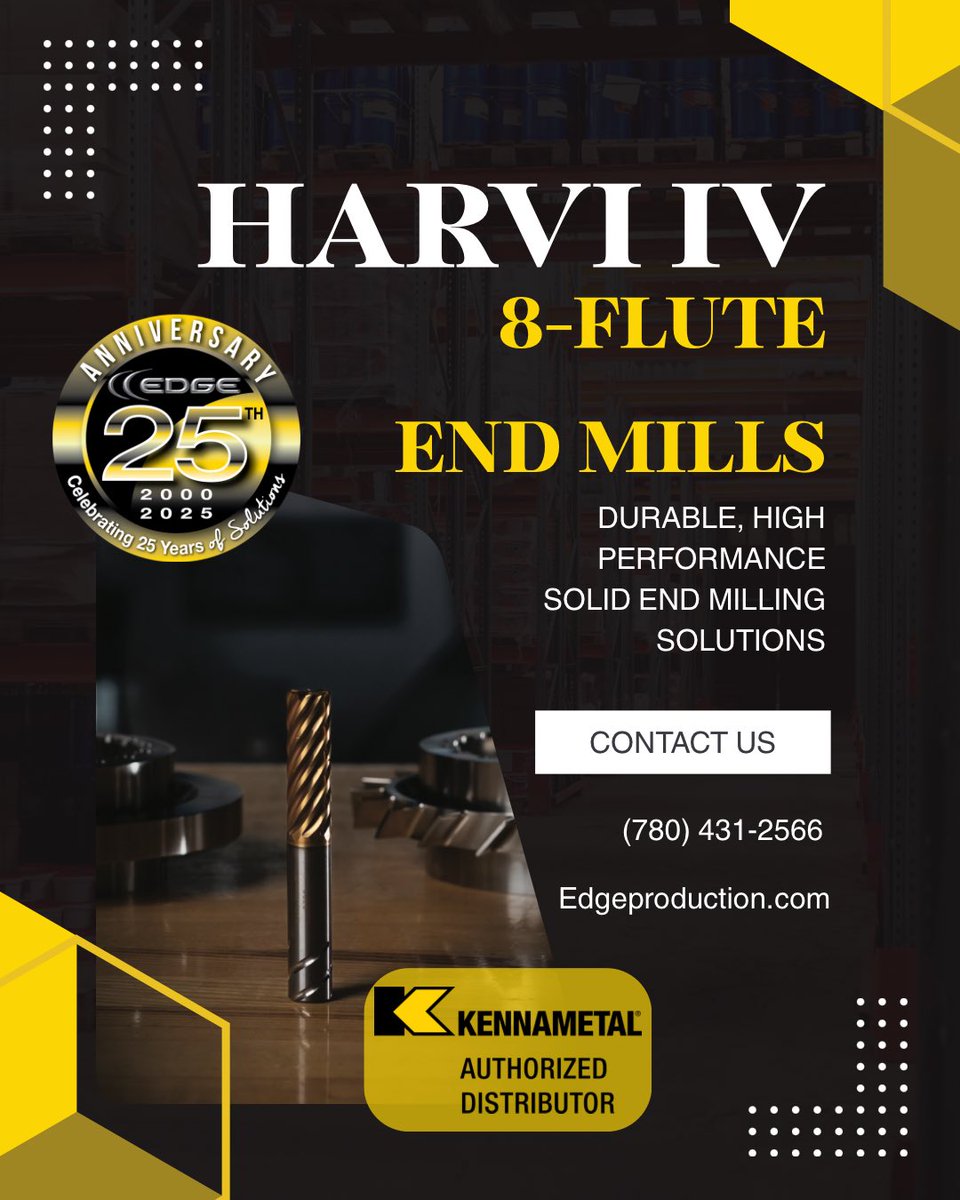 The HARVI IV 8-flute end mills from <a href="/Kennametal/">Kennametal</a> are high-performance &amp; versatile end mills. For durable high performance solid end milling solutions, contact Edge!

#EdgeProductionSupplies #TotalMachiningSolutions #Kennametal #machinetools #YEG #YYC #YVR #WesternCanada #OilandGas