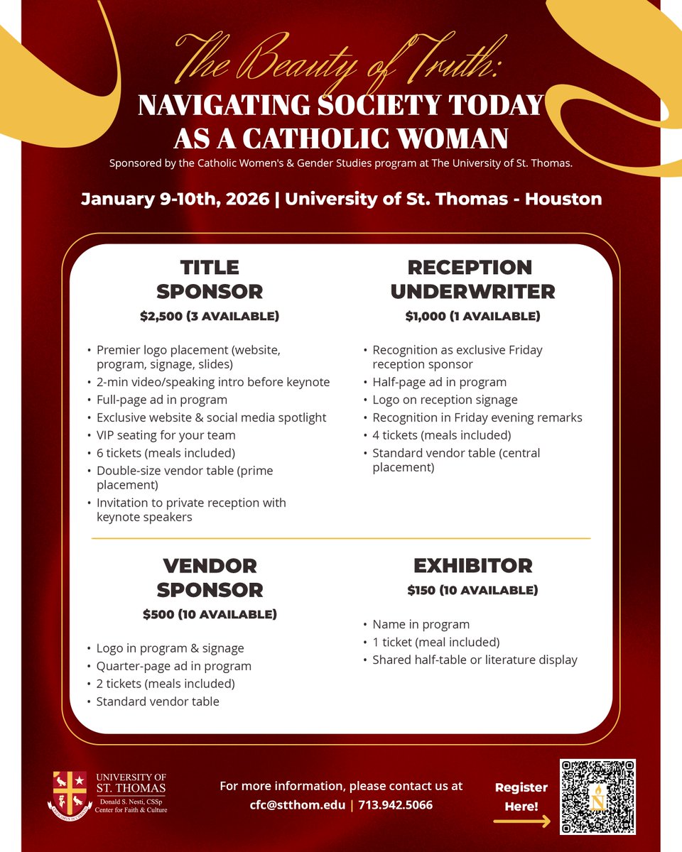 🌟Support the Winter Symposium 2026!🌟

The Catholic Women’s &amp; Gender Studies Program invites you to partner with us for the Winter Symposium: The Beauty of Truth – Navigating Society Today as a Catholic Woman.

Purchase your sponsorship directly at:
givecampus.com/schools/Univer…