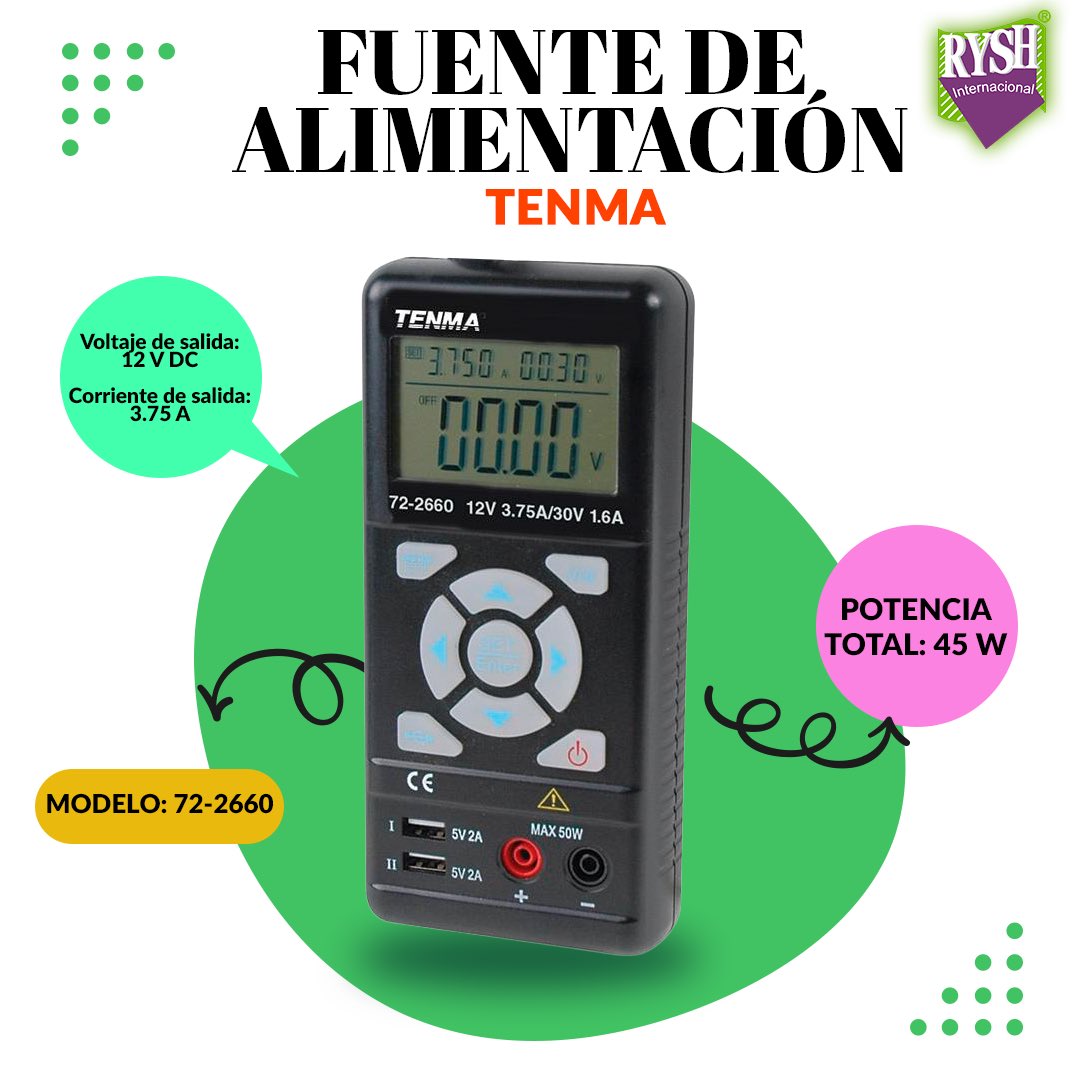 Ryshoficial's tweet image. ⚡
Ofrece salida de 12 V DC y corriente de 3.75 A, con una potencia total de 45 W, ideal para pruebas electrónicas, laboratorios y proyectos de servicio técnico.
#TENMA #FuenteDeAlimentación #Electrónica #Laboratorio #MediciónPrecisa #RYSHInternacional #InstrumentosDeMedición