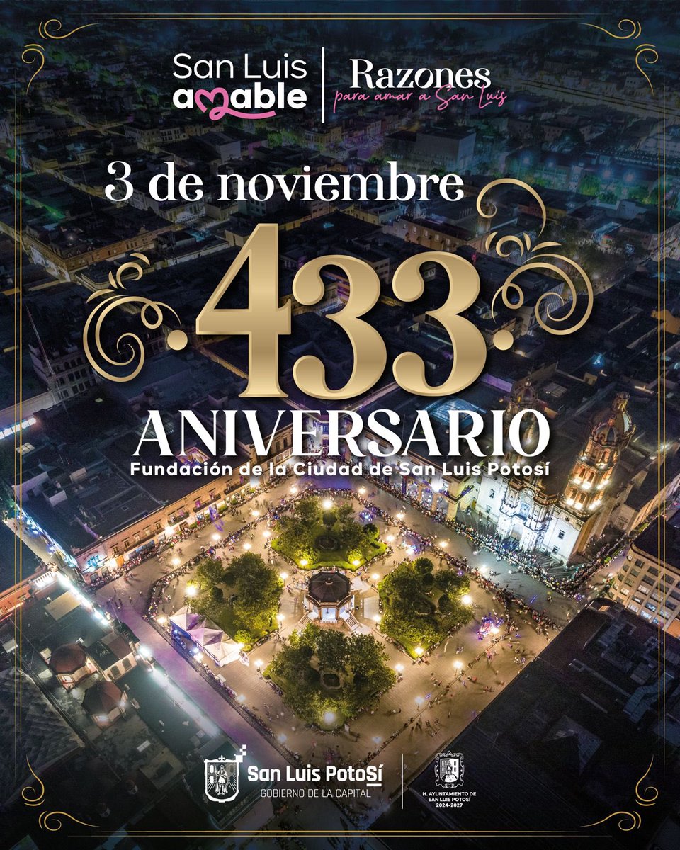 Hoy celebramos la grandeza de nuestra ciudad, que durante 433 años ha forjado una historia llena de tradiciones, de riqueza cultural y de gente noble y trabajadora.

Sigamos trabajando para que San Luis Capital sea el mejor hogar para las nuevas generaciones. 🙌🏻