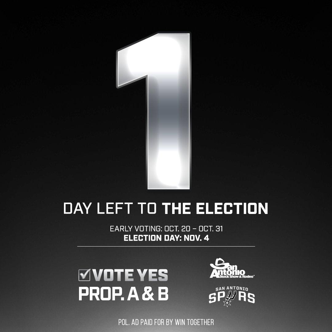 🇦🇷Queridos Spurs fans, mañana es EL día! Todos a votar YES a las Props A y B. 
Por el futuro de San Antonio y los Spurs. 🙏

👉Recuerden: No habrá nuevos impuestos. El dinero para el nuevo estadio lo pagan los turistas y los Spurs! 
Como siempre... GoSpursGo!!!!

🇺🇸My dear Spurs
