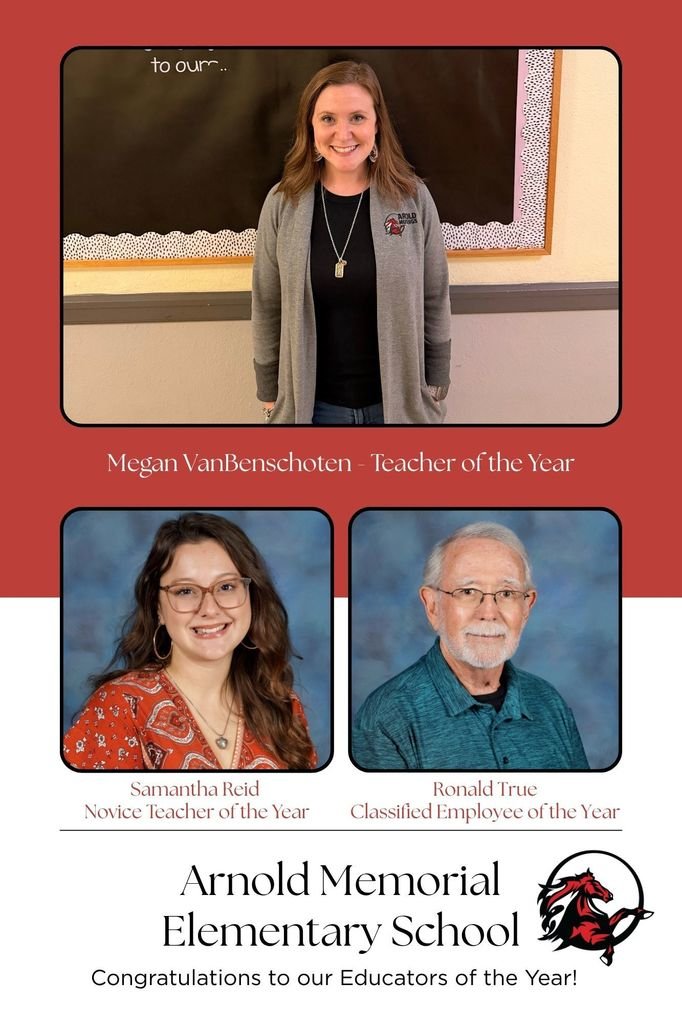 Congratulations to our Arnold Memorial Elementary Educators of the Year!

Thank you for inspiring our students, supporting one another, and creating a community filled with learning, laughter, and love.