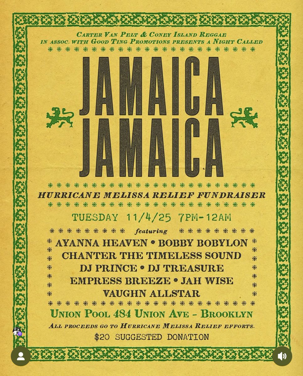 nycreggae's tweet photo. Brooklyn November 4 

Jamaica Fundraiser! 🇯🇲 

https://t.co/PPvz9mnsVf

#brooklyn #jamaica https://t.co/bjCLNAhN2k