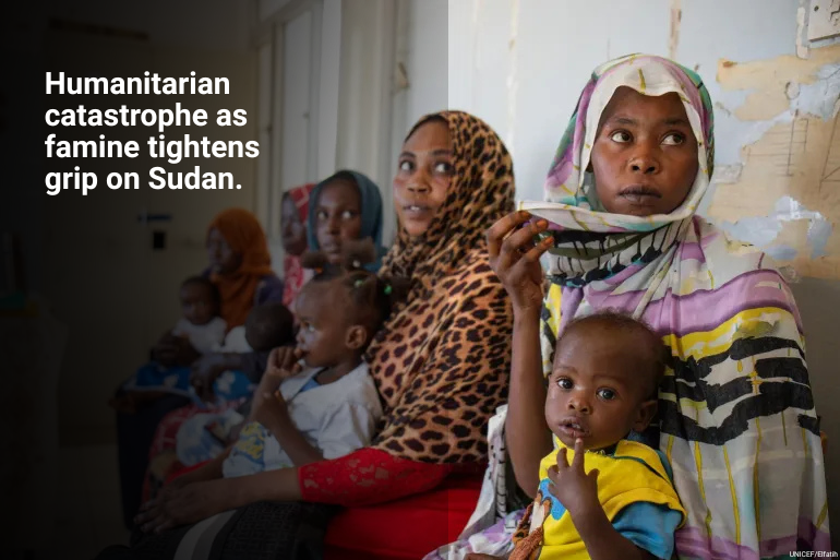 UN's tweet photo. Sudan: Famine is confirmed in El Fasher and Kadugli towns.

After 30 months of conflict, more than 21 million people are facing devastating levels of hunger.

Latest from @theIPCinfo: https://t.co/Gl3ieUyvSY https://t.co/YHx3BP9bMs