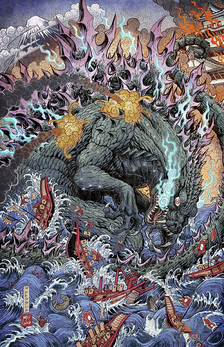 Paperback cover for "Godzilla: Rage Across Time". Published by IDW.

🎨Matt Frank