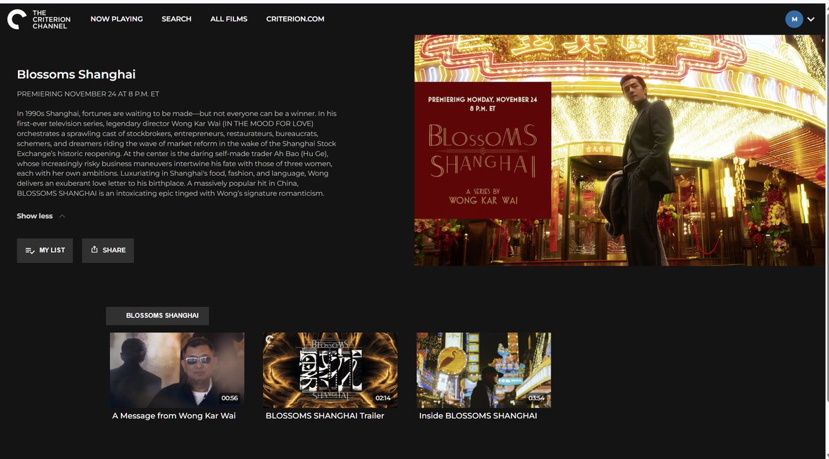 Wong Kar Wai does Shanghai in the 90s. I'm in!