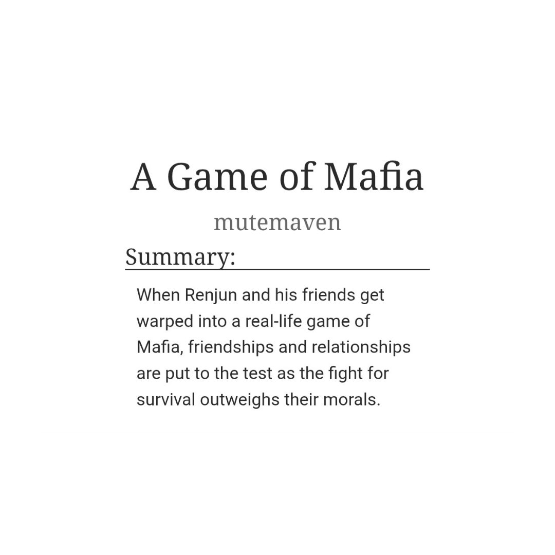 archiveofmaven's tweet image. [fic] A Game of Mafia

- norenmin, renmin focus
- mature (maybe explicit?)
- 14.3k over 3 chapters
- mafia game au, violence, &quot;character death&quot;, love and friendship

archiveofourown.org/works/69942071…