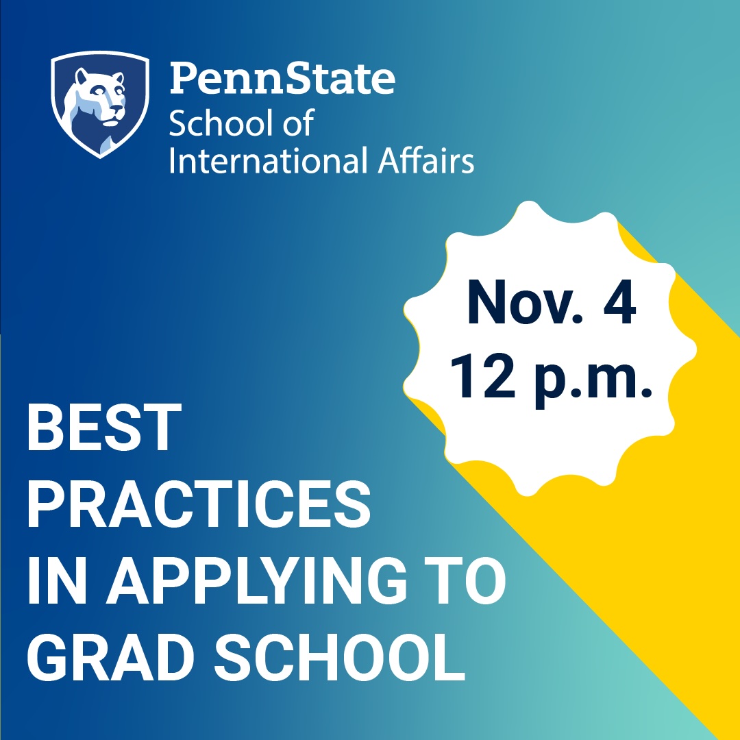 Be sure to join tomorrow's webinar led by the Penn State SIA #admissions team! They’ll provide valuable insights on effective strategies for applying to graduate school and much more. Come with your questions and tune in at Noon.

Register: bit.ly/3KBxqoF
