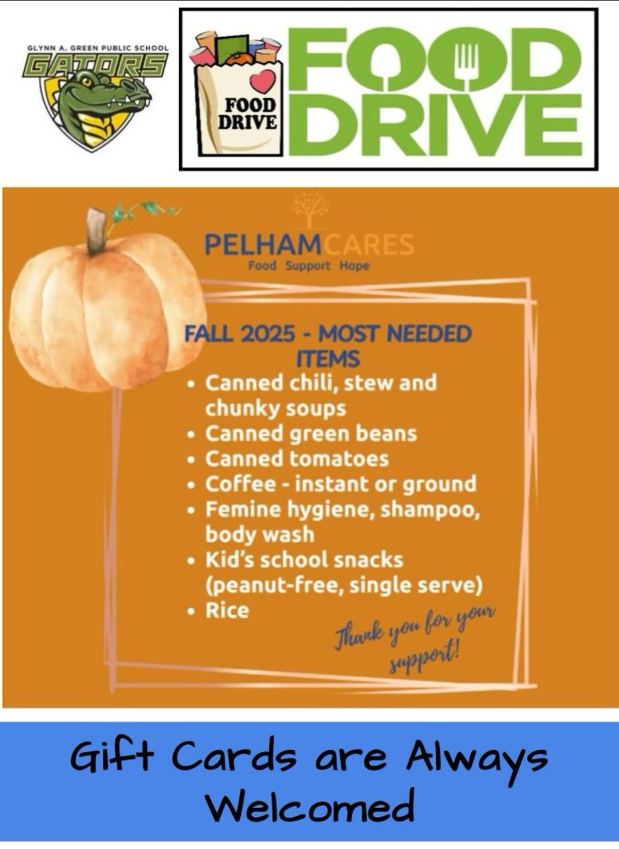 GAGDSBN's tweet photo. 📢 We’re collecting food at GAG from Nov 3–14! Every donation helps support our community. 🥫💙 #FoodDrive @PelhamCares https://t.co/FvZe6ZMfy8