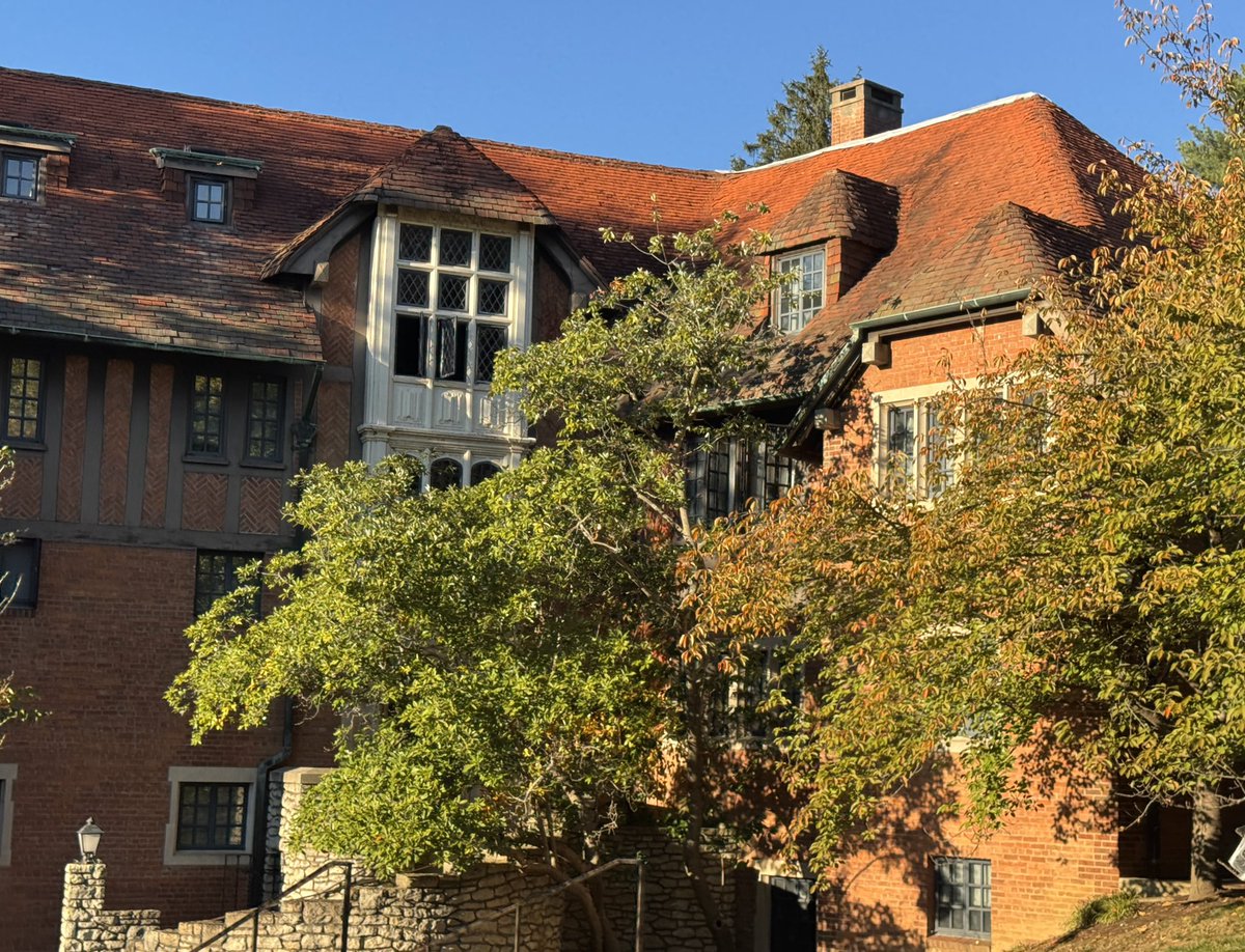 The campus of Principia College, high above the bluffs of Elsah, Illinois. 

Most of the campus buildings were built in the 1930's, and designed by San Francisco architect Bernard Maybeck