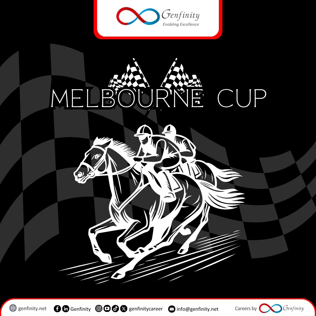 genfinitycareer's tweet image. 𝗥𝗲𝗮𝗱𝘆, 𝗦𝗲𝘁, 𝗚𝗼! 🏇🎩

This Melbourne Cup Day 2025, let’s embrace the thrill of competition, the excitement of new opportunities, and the drive to achieve greatness. The race is on to reach your career goals! 🏆✨

#Genfinity #EnablingExcellence #MelbourneCupDay2025