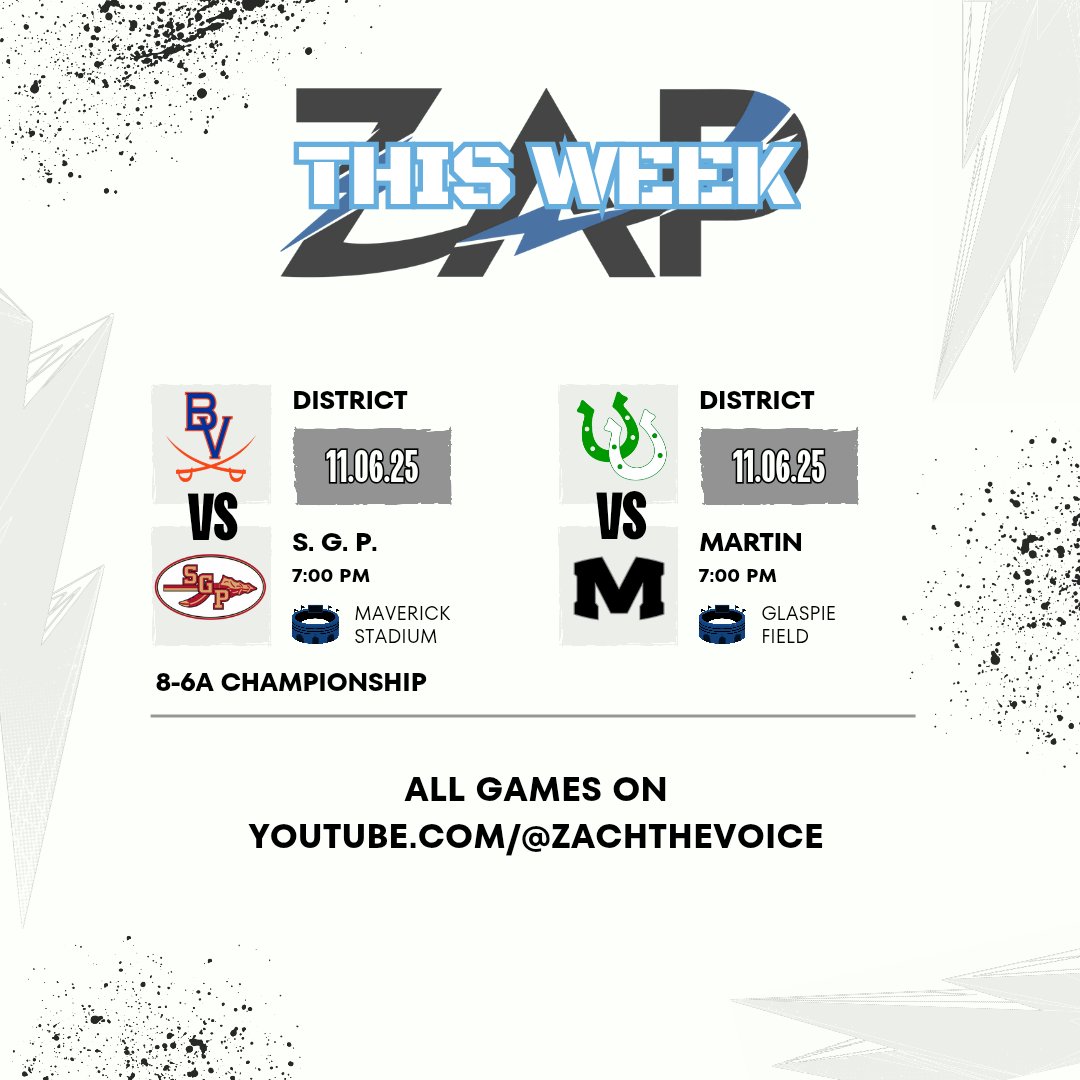 ⚡️This Week⚡️

THURSDAY night lights, including Rivalry Week and a District Championship!

linktr.ee/ZachTheVoice