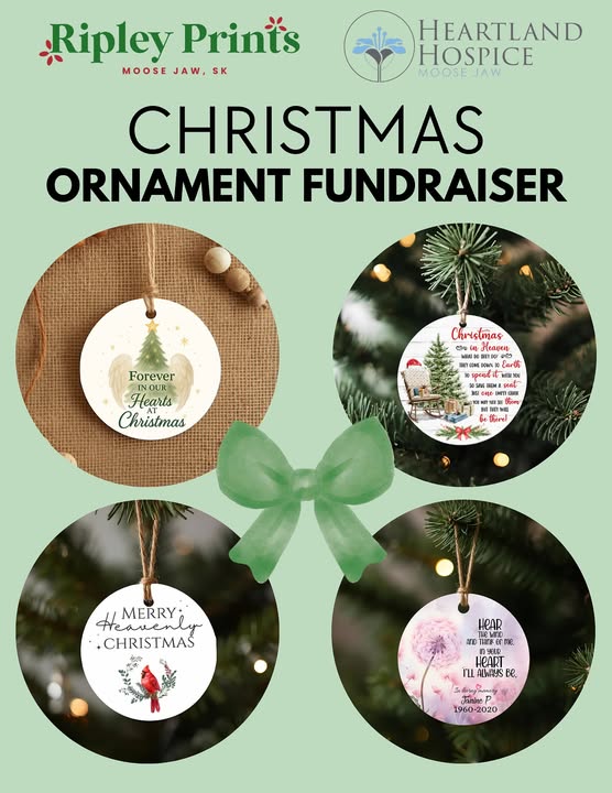 ✨ Give a Gift that Gives Back ✨
Honour your loved ones with a $20 memorial ornament. 🎄
$6 from each purchase from the Heartland Hospice tab on @ripleyprintss supports hospice care in Moose Jaw. 💜
🔗 ripleyprints.myshopify.com
#HeartlandHospiceMJ #GiveBack #RipleyPrints
