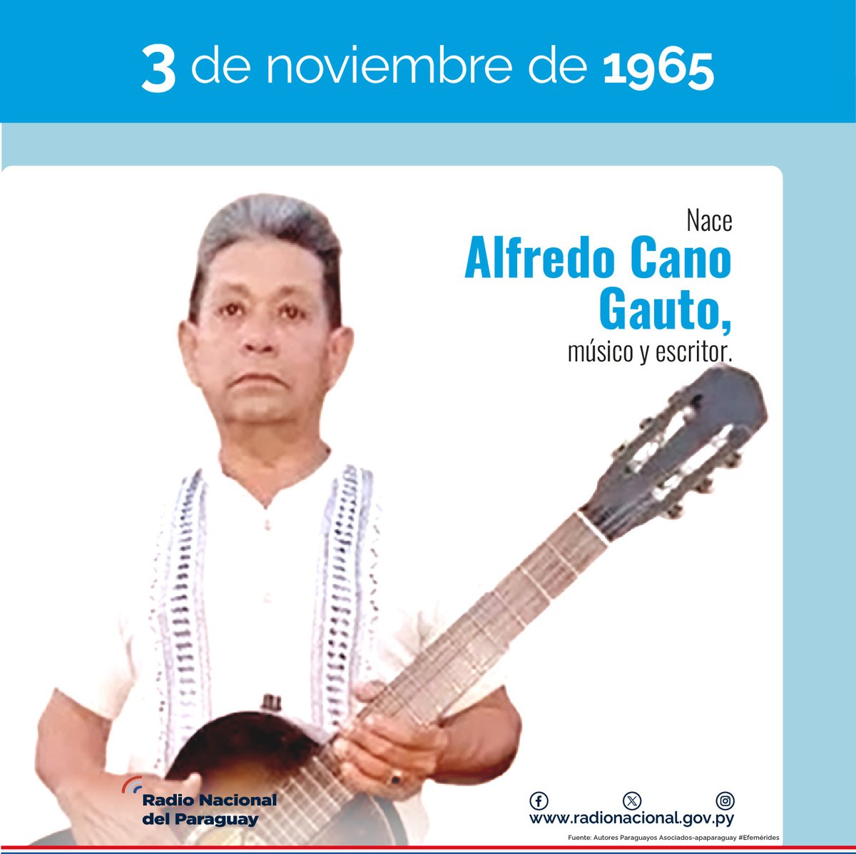Hoy conmemoramos 60 años del nacimiento de Alfredo Cano Gauto, músico, escritor e integrante del Dúo Cano – Samudio. #EfeméridesRNSP #AlfredoCanoGauto