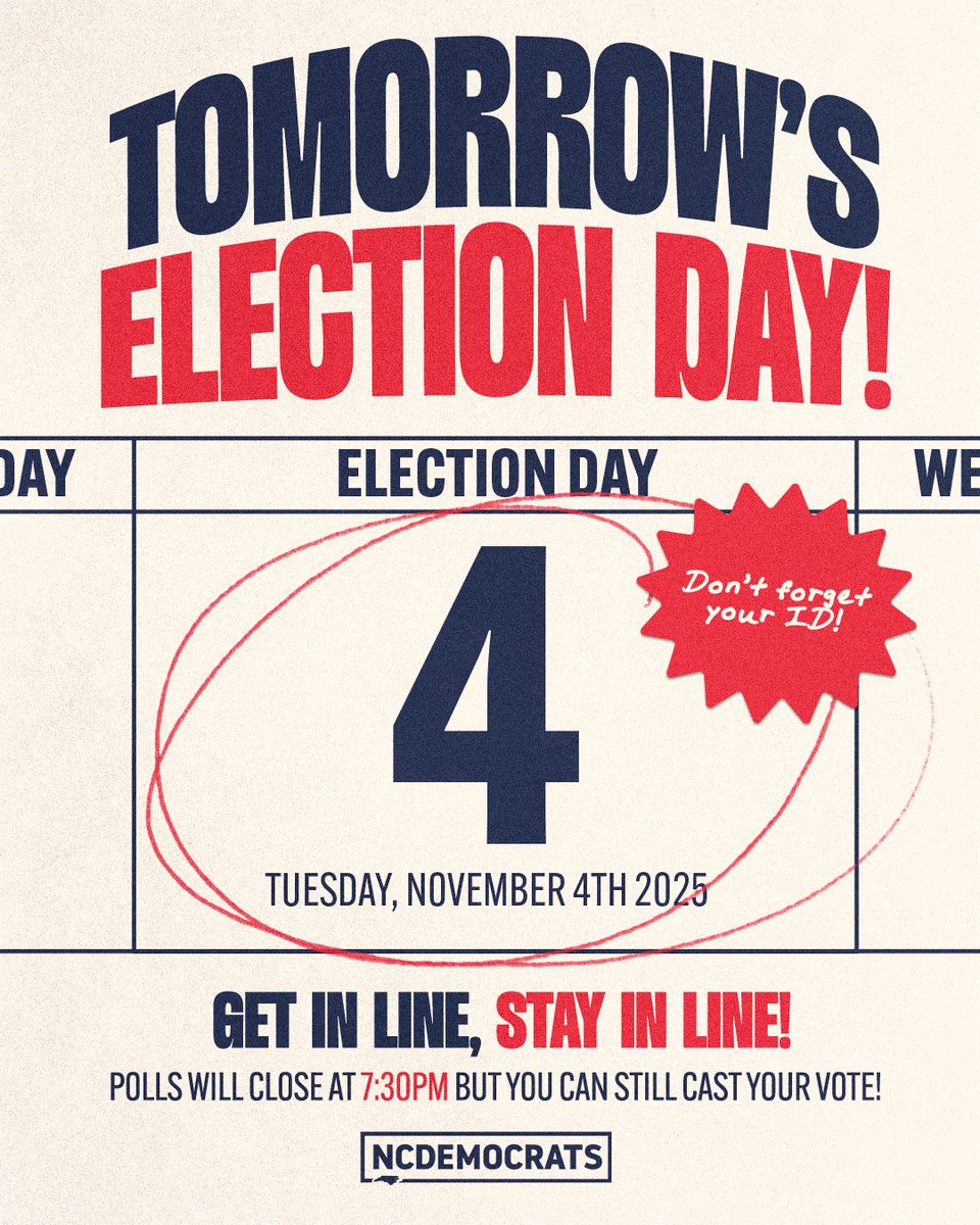 Tomorrow's the day, y'all. Polls open early and stay open until the evening.

When you vote, remember to:

🗳️ go to your local polling location

🪪  bring a photo ID

🚶 stay in line even if polls are closing—you can still vote!