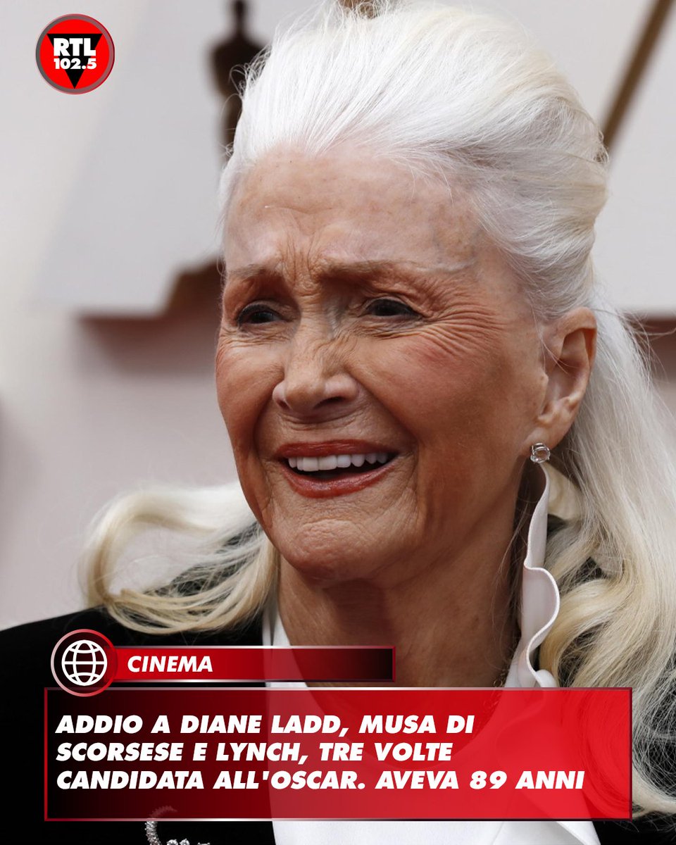 ⚫ L'attrice statunitense #DianeLadd, tre volte candidata all'Oscar alla miglior interprete non protagonista per i film "Alice non abita più qui", "Cuore selvaggio" e "Rosa Scompiglio e i suoi amanti", è morta oggi all'età di 89 anni nella sua casa di Ojai, in California.