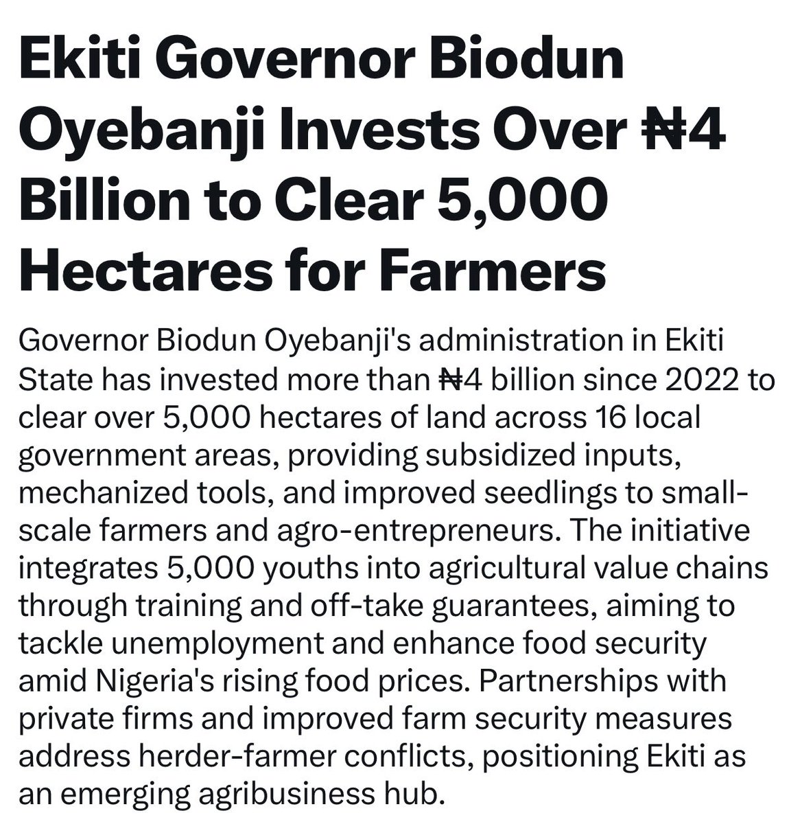 FriendsOfBAO's tweet photo. Kudos to His Excellency, Governor @biodunaoyebanji for investing massively in Agriculture in Ekiti State- https://t.co/AMm3VWCKJN @ekitistategov. #BAOIsCapable https://t.co/OVnZqiivAn
