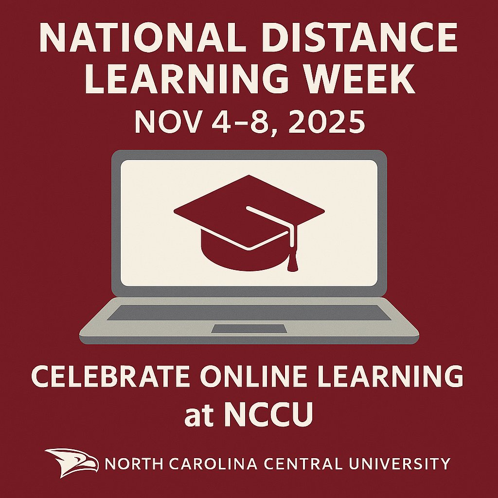 Come join us to celebrate National Distance Learning Week !!!  Visit ow.ly/RUTg50XlH0m to find out how NCCU is celebrating! Visit USDLA to find out more: usdla.org/events/nationa… !  #NCCUNDLW2025 ##USDLANDLW2025